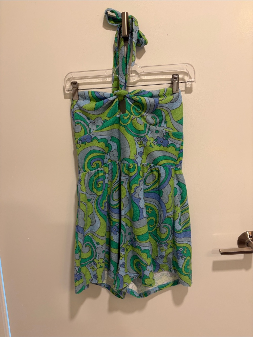 Retro Green & Blue Swirl Halter Romper